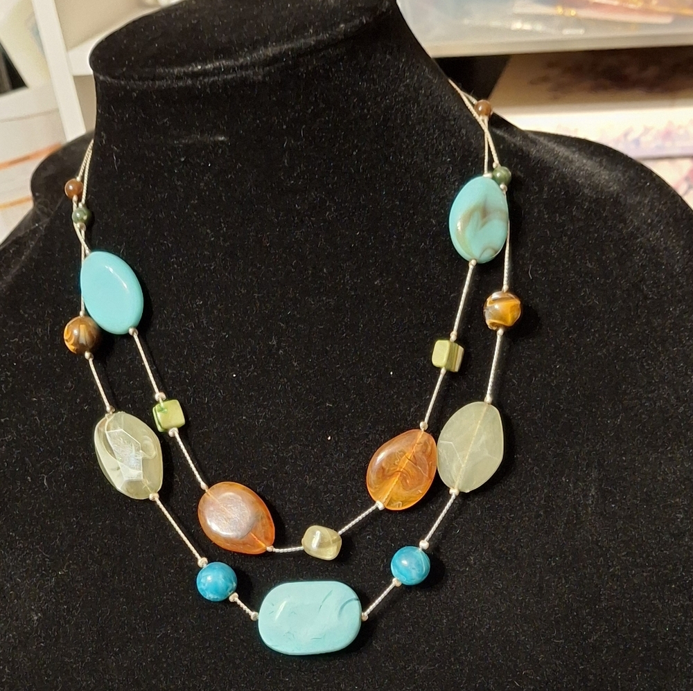 Multicolor Boho 2 Strand Beaded Necklace 18" - 20" - Picture 1 of 5